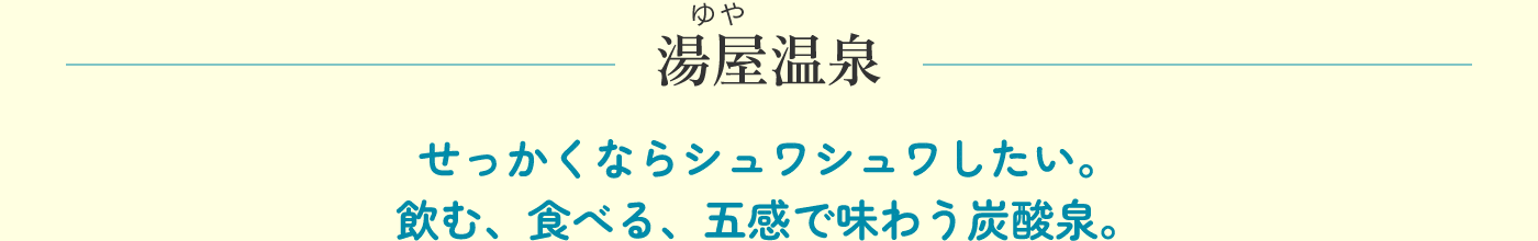 湯屋温泉 せっかくならシュワシュワしたい。飲む、食べる、五感で味わう炭酸泉。